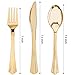 BUCLA 360 Gold Plastic Silverware- Glod Plastic Cutlery - Premium Heavyweight Disposable Flatware including: 120 Forks, 120 Spoons, 120 Knives