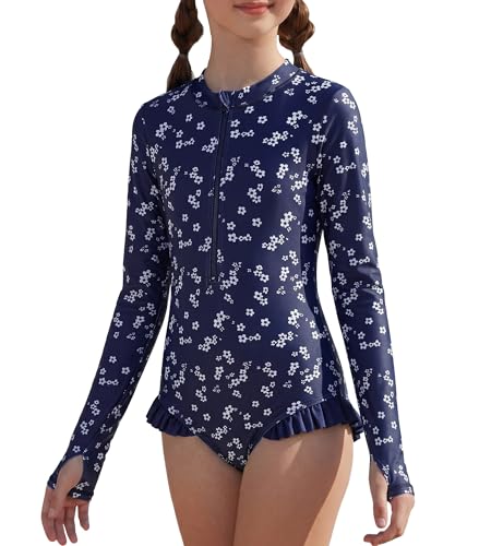 Image of GRACE KARIN Girls One Piece Swimsuits Long Sleeve Bathing Suits Swimwear 5-14Y