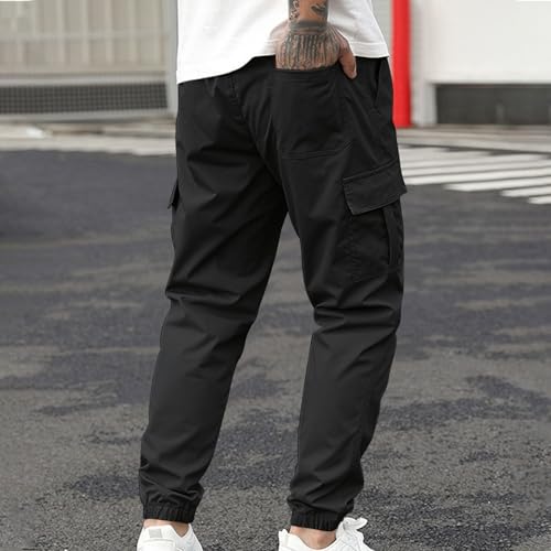 Pantalones Hombre múltiples bolsillos Pantalones carga piernas pequeñas cordón sólido Cintura elástica Confort4