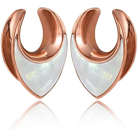 Casvort 2 PCS 8mm (0g) Hypoallergenic 316 Stainless Steel Rose Gold Elegant Conch Saddle Hangers Tunnels Reverse Saddle Gauges Piercing Body Jewelry Cover
