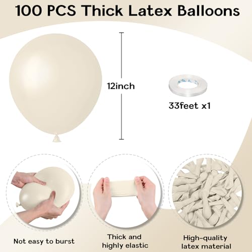 Image of Jobkoo Sand White Balloons, 12 Inch, 100 Pack - Boho, Cream, Matte, Retro, Off White, Neutral, Helium Balloons for Birthday, Wedding, Baby Shower Parties