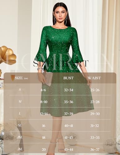 Image of HomRain Women's Church Dresses Modest Bell Sleeve Wedding Guest Cocktail Tea Party Vintage Evening Dress