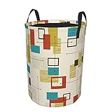 Janrely Large Round Storage Basket with Handles,Fun Geometric Mid Century Modern,Waterproof Coating