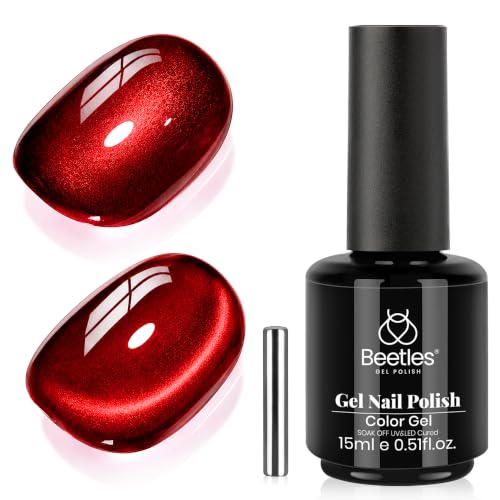 beetles Gel Polish Ruby Red Cat Eye Gel Nail Polish, 15ML Glitter Red Gel