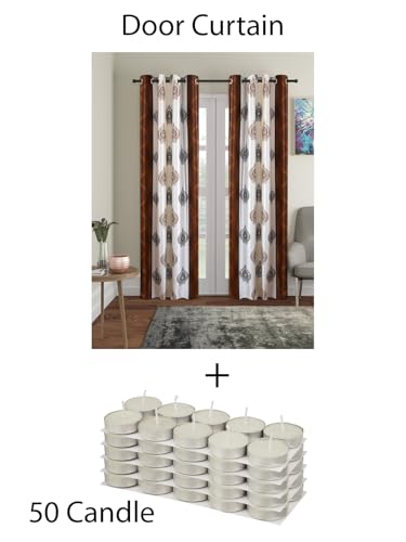 Image of Cortina Combo Pack of 2 Printed Polyester Door Plus 50 Sets of Candles, Size - Door - (L 115 cm x H 210 cm) Candle 37W x 12H Millimeters-Multicolor-1