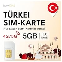 travSIM SIM Karte Türkei | 15 Tage - 5GB Daten SIM | 5G/4G Hochgeschwindigkeitsdaten | unbegrenzter Internetzugang für Google, Facebook, Whatsapp, Instagram und mehr