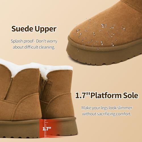 Image of THATXUAOV Womens Ankle Winter Boots, Anti-Slip Suede Mini Boot For Women,Side Zipper Platform Slip On Snow Boots With Fur Lining