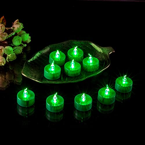 24 Pcs Real Green Flickering Flame Tea Lights(Green Led Inside), Battery Operated Led Tealight Candles, Green Flameless Small Candles For Party, Christmas And Halloween #TOP1