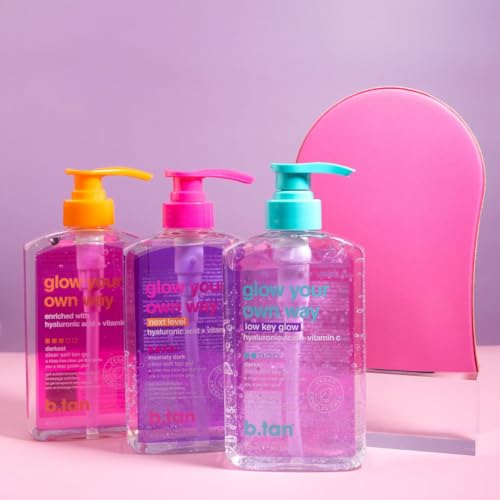 btan face amp body self tanning mitt  glow your own way smooth gel glove - sunless tan applicator streak-free even application double sided reusable great for cream lotion suncreen