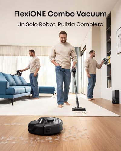 eufy E20 Robot Aspirapolvere 3 in 1, Svuotamento Automatico, Aspirazione 30.000 Pa, Filtraggio a 5 Stadi, Evitamento Ostacoli e Spazzola Antigroviglio. Ideale per Tappeti, Fessure e Scale