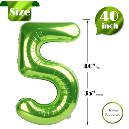 Image of Light Green 5 Balloon, Number Balloons 40 Inch, 5th Birthday Balloon Decorations, Light Green Party Supplies, 5 Number Balloons, Number 5 Balloon