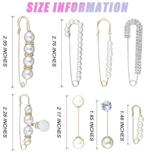 Image of 10 Crystal Waistband Pins Fashion Brooch Sweater Shawl Clips Retro Rhinestone Pearl Brooch Pins for Women Girls Costume Accessory