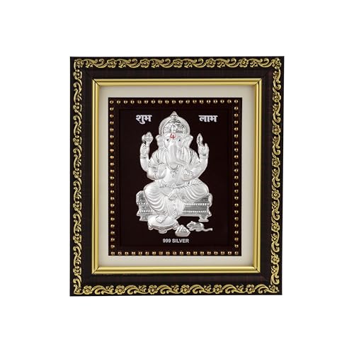 Image of 999Pure Silver Ganesh Photo Frame for Home & Office | PremiumSilver | PoojaRoom & Wall Decor | Wedding & Festival Gifts | Certificate Included | Tabletop Size 5.5x5 inch