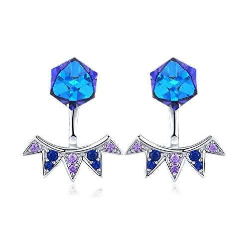 LSLYTQ Authentic 925 Blue Square Geometric Exquisite Stud Earrings Women Vintage Jewelry