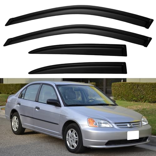 Image of Window Visors Rain Guards for Honda Civic 2001 2002 2003 2004 2005, Out-Channel Window Vent Wind Deflectors Visors Shades for 01-05 Civic 4-Door Sedan