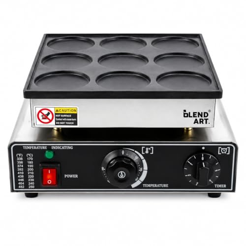 Image of Blend Art Mini Pancake Maker Machine Commercial Electric Non Stick Pancake Baker Stainless Steel Adjustable Temperature 50-300C Fast Heating for Bakery Cafe Food Stall Home (9 pcs)