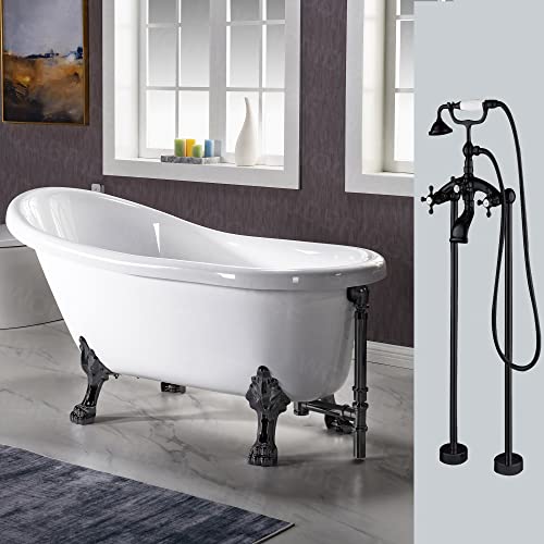 WOODBRIDGE BTA1521-MB-Feet Drain + MB Bathtub, Matt Black