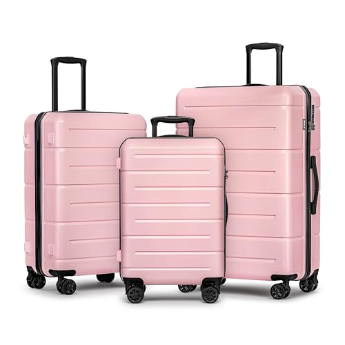 KYME Pink Luggage Sets 3 Piece (22in/26in/30in) Hard Shell Suitcases with Wheels Hardside Suitcase Set with TSA Lock Travel Rolling Luggage Set for Women Men