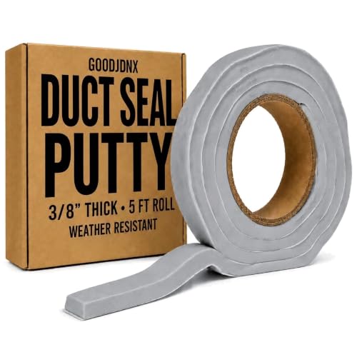 Duct Seal Putty, Waterproof Sealant Mastic for HVAC & Pipe Openings, 3/8" Thick Moldable Gap Sealer, Flexible Duct Sealant for Wall Penetrations, Weather Resistant, 5 FT