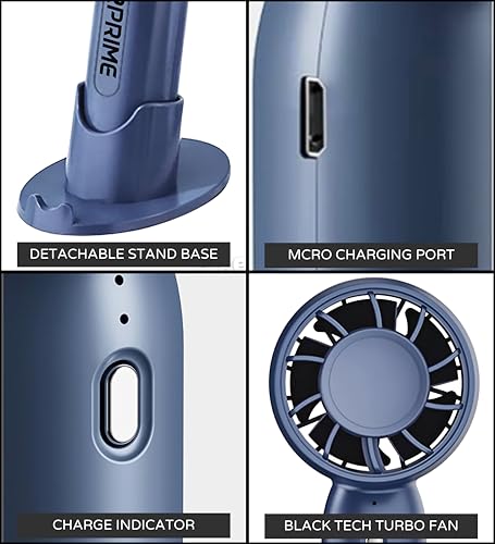 Image of VR PRIME Portable Hand Fan Rechargeable | Mini USB 1000Mah Battery Fan for Summer | Small Fan for Face, Home, Office & Travel (Blue)