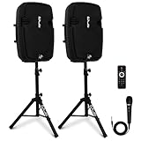 Pyle Wireless Portable PA System Kit - 1800W Peak, Bluetooth Compatible, Active + Passive Pair For Indoor / Outdoor Sound, Multiple Inputs-USB SD AUX XLR RCA, Comes With 2 Stands, Wired Mic, Remote