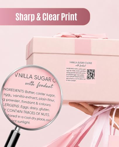 Image of SEZNIK Waterproof, Non-Tearable, Long Lasting Print, Sticky Thermal Lables, Label Roll, 2 inch Adhesive Thermal Labels for Label Printers (50mmx50mm) - 500 Lables, Pastel Pink