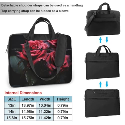 Bolsa Tote para Laptop con Diseño de Rosa Roja y Hoja Negra miniatura 4