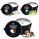 3 Pack Massage Oil Candles 2.35oz Low Temp Massage Candle Wax 3 Scent Vanilla, White Tea, Coconut Spa Therapy Body Oil Christmas Valentine's Day Gifts for Relaxation, Couples, or Self-Care