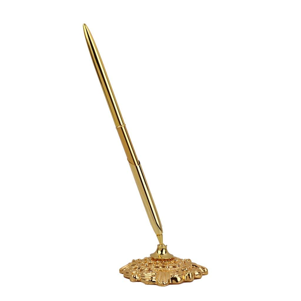 Merishopp Alloy Hollow Round Pen Holder Signing Pen Set for Wedding Bridal Gold | Wedding Supplies | Guest Books & Pens-image-29