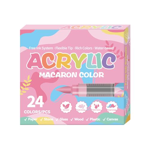 Lezccjm アクリル絵具マーカー | 24色 石描き用ペイントマーカー | 水ベース ソフトチップ 耐退色 ペイント 靴 木工 革 布地 デザイン サイン 金属用