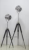 NauticalMart Vintage Industrial Theatre Stage Spotlight Searchlight Tripod Floor Lamp Set of 2
