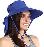 UV Protection Sun Hat with Neck Flap & Chin Strap - Packable & Stylish Wide Brim Summer Hat for...