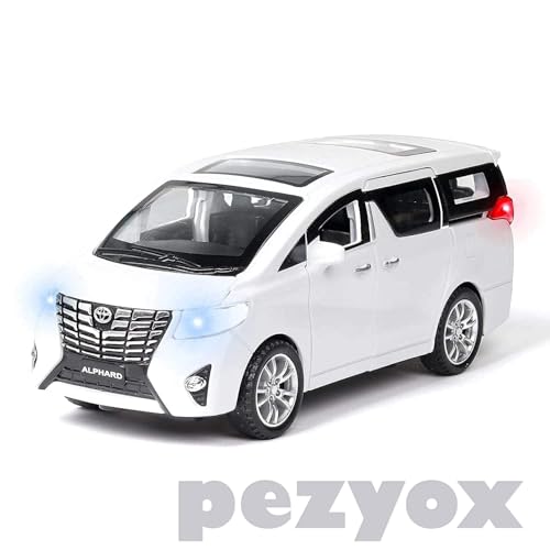 Image of 1:32 Toyota Alphard Vehicle Toy Alloy Die Cast Metal Car Model Diecast Metal Car with Light Sound Openable Door Pullback Toy Car for Kids. (White)