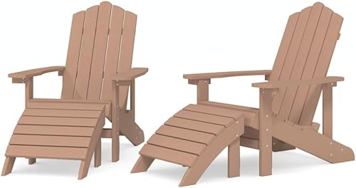 Miniatura 3 de Sillas Adirondack para patio, 2 piezas con reposapiés, HDPE marrón, silla de patio al aire libre, sillas de comedor al aire libre, sillas para