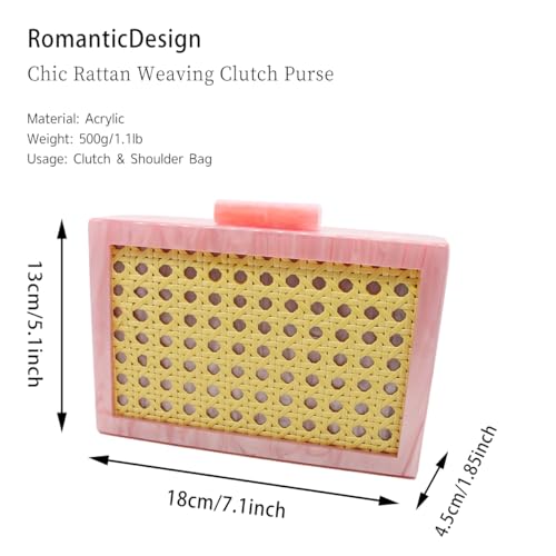 Image of RomanticDesign Women Acrylic Handbag Rattan Woven Pattern Square Box Crossbody Handbag Shoulder Bag Chain Purse