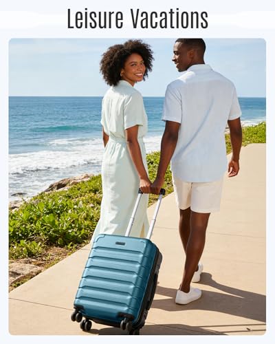 Image of LIGHT FLIGHT Carry On Luggage 22x14x9 Airline Approved, Expandable Carry On Suitcases with Wheels, Lightweight Luggage, Durable Hard Shell 20 Inch Rolling Suit Case for Men Women Travel,Teal Blue