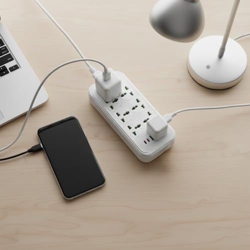Image of SBF Multi Plug Extension Board with 6 Universal Sockets & 4 USB Ports | Surge Protector Power Strip with Master Switch & 2 Meter Cord for Home, Office & Computer (White(A09U))