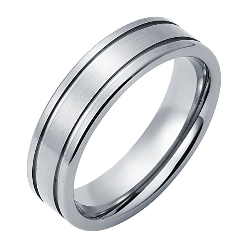 Boston Bay Diamonds Men's 6MM Comfort Fit Titanium Wedding Band Ring with Double Channel Accent