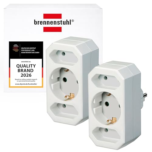 Brennenstuhl 2er Set Mehrfachsteckdose Steckdosenadapter 3-Fach mit erhöhtem Berührungsschutz (2X Eurosteckdose & 1x Schutzkontakt) weiß