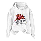 Yowablo Schulsachen Teenager Damen-Sweatshirt mit Rundhalsausschnitt, Langen Ärmeln, Weihnachtsdruck, Kapuzenpullover, modisches, lockeres Oberteil Graue Damen (White, XXL)