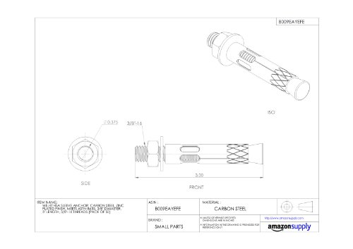 Wej-It Sleeve-Tite Hsa3830 Sleeve Anchor, Carbon Steel, Zinc Plated Finish, Hex Head, Meets Gsa Ffs-325 Group Ii Type 3 Class 3, 3/8" Diameter, 3" Length, 5/16"-18 Threads (Pack Of 50) #TOP5