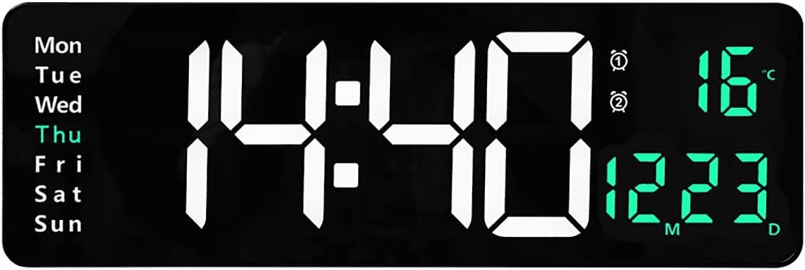 Reloj de pared LED, pantalla digital de 16 pulgadas con control remoto, función de temporización, ajuste de brillo y modo de memoria para uso doméstico u oficina