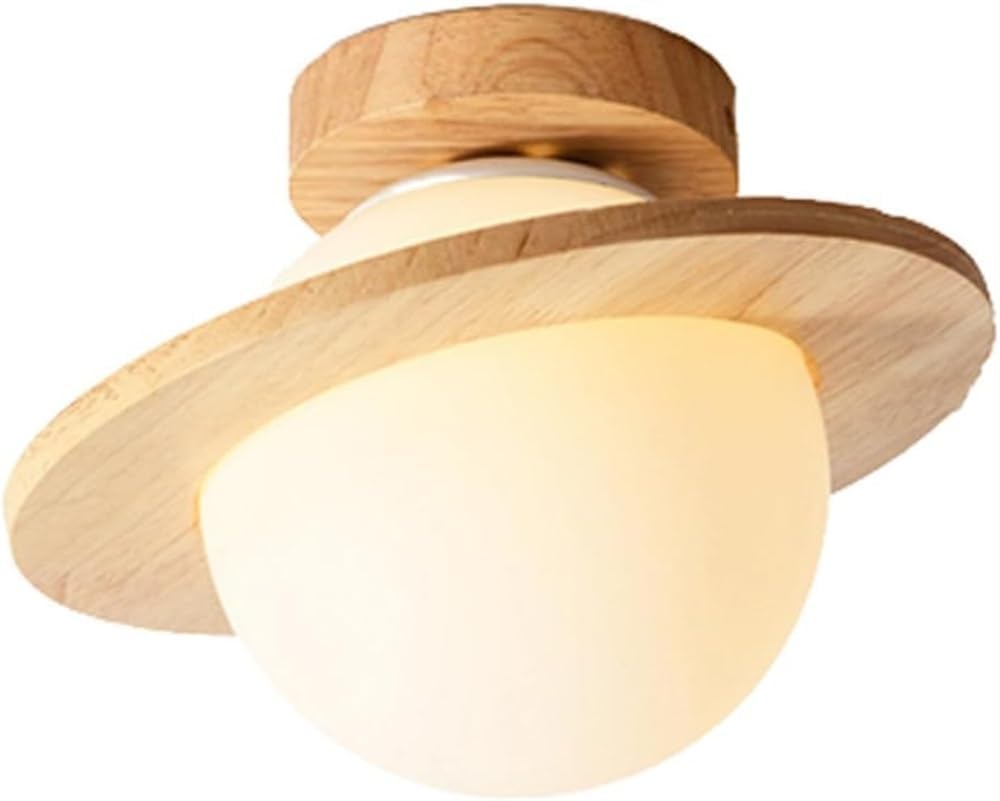 SIYANE Rustic Flush Mount Ceiling Light Wood Frosted Glass Small Hallway Light Fixture Planet Moon Ceiling Light For Kids Room White Milk Glass Close To Ceiling Light For Kitchen Laundry Room Bathroom