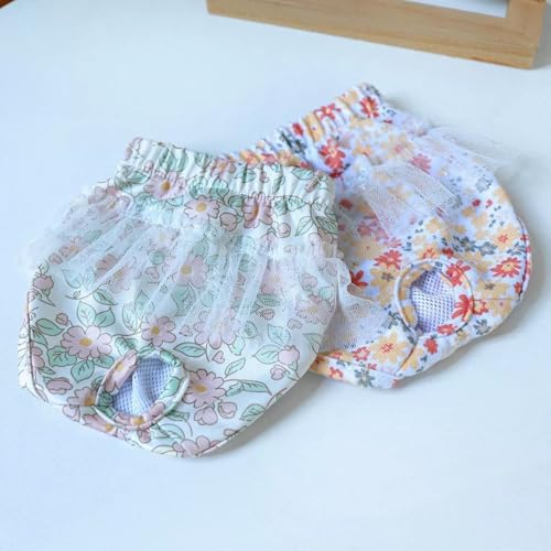 Image of Small Dog Sanitary Panties, Lace Washable Reusable Cute Puppy Panties Pet Underwear Diaper Physiological Shorts for Female Girls Dogs (Yellow Flower,S)