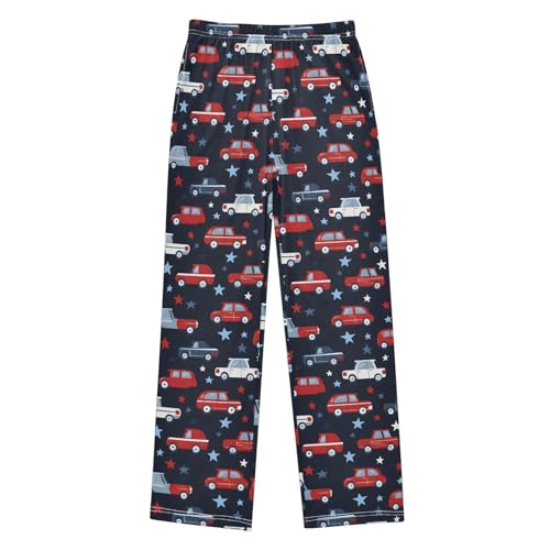 Pajama Pants Sleep Pants Soft Elastic Waist Pajama Lounge Pants Red White Car Blue Star for 6-14 Years Old
