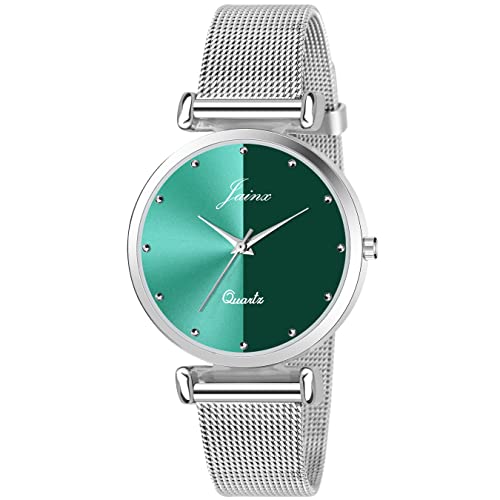 Image of jainx Silver Mesh Chain Analog Women Wrist Watch (Blue /Black /Silver /Pink /Green Color Dial)