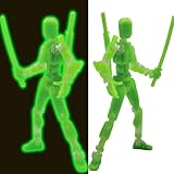 QAONIE 3D Printed 5.54-inch Multi-Jointed Action Figures Dummy13, Full Body Mechanical Movable Toy, Multiple Accessories, Hand Painted Figure, Desk Decoration, Creative Gifts (Glow at Night - Green)