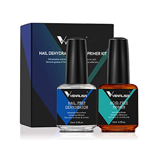 VENALISA 2 PCS 15ml Nail Art Salon Professional Nail Prep Dehydrator Air Dry No Acid Primer Enamel UV Gel Nail Polish Kit for DIY at Home Nail Care Kit