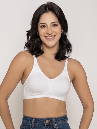 Image of INKURV Seamless Non-Padded Bra for Women | Non-Wired Cotton Full Coverage T-Shirt Bra | Thin Adjustable Straps | Double Layered Cups | Anti Sag Lift Up Support | Luna Combo of 2