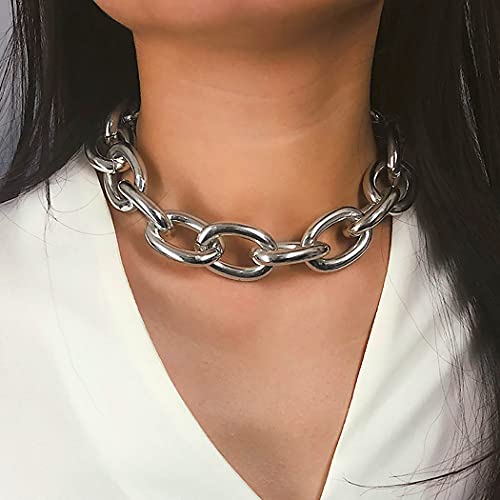 Cloace Chunky Choker Necklace Silver Cuban Link Chain Necklaces Thick Necklace Chain Punk Jewelry Adjustable For Women And Girls (Silver Chain) #TOP5